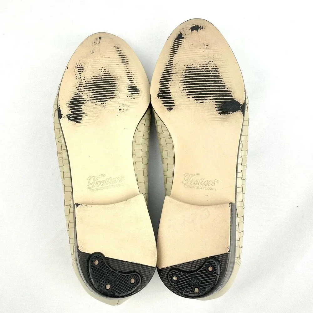 Trotters Women Liz Loafers Flats Beige Woven Leather Slip on Shoes Size 8